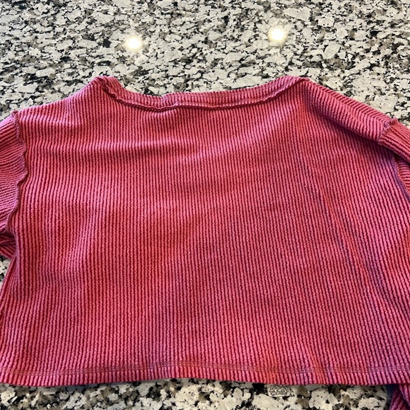 Altar'd State Rose Ribbed V-Neck Crop Top - Picture 2 of 3